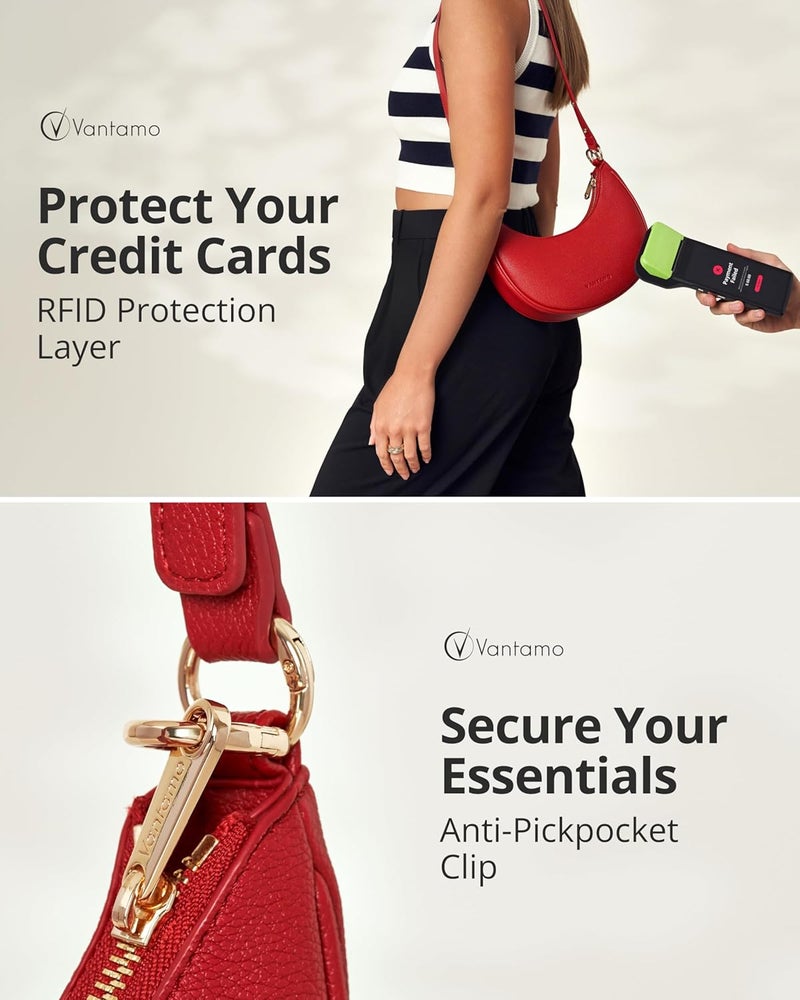 Vantamo Crescent Bags For Women with RFID Protection, Half Moon Clutch Purses for Women with Anti-Theft Clip for Extra Safety - Image 5